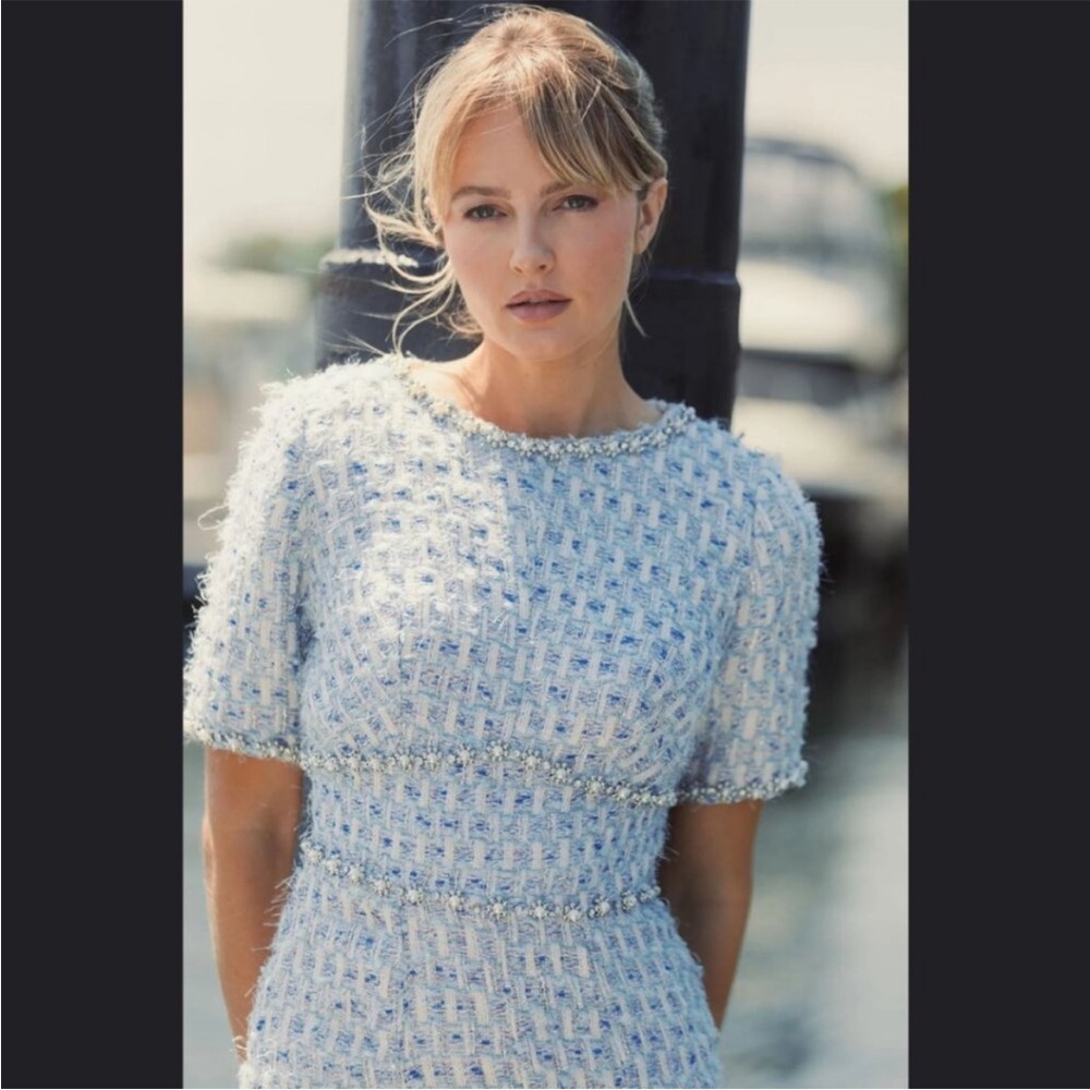 Mac Duggal Light Blue Tweed Midi Dress size 14